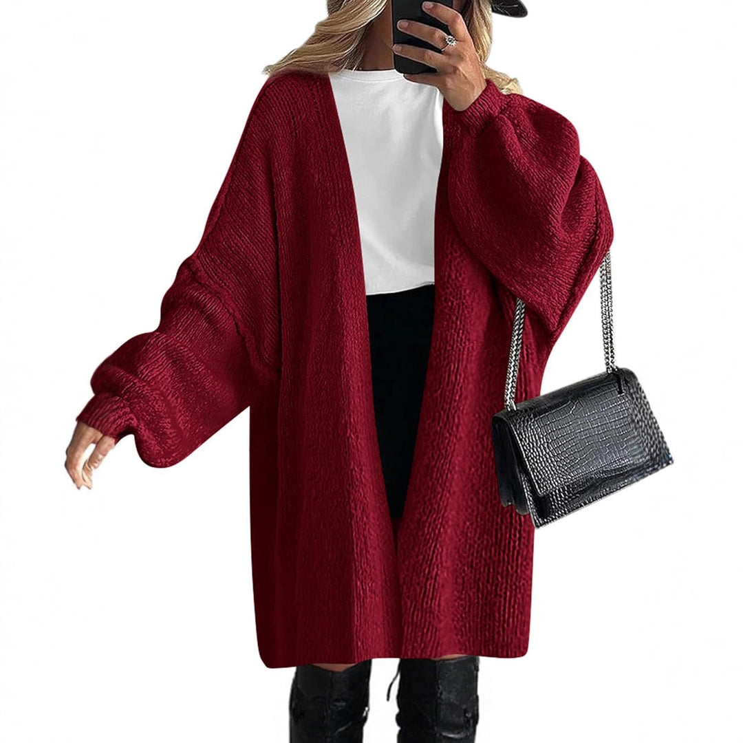 Damen Oversize Strickcardigan mit weiten Ballonärmeln und offener Front Echoarchiv