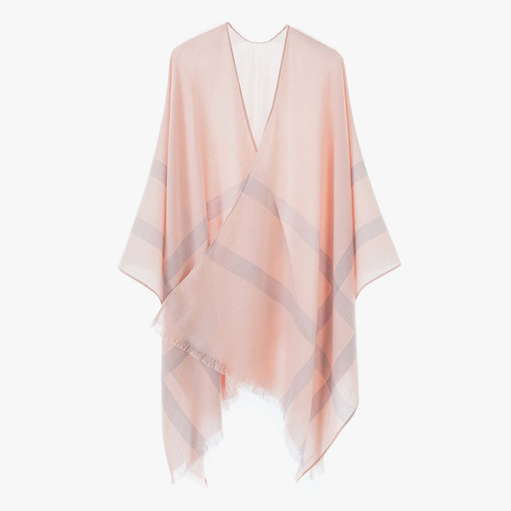 Damen leichter Feinstrick-Cape mit diagonalen Kontraststreifen und Fransen Echo Archiv