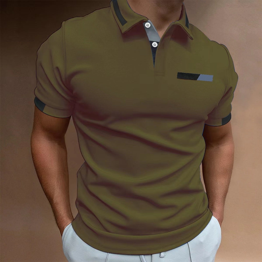 Herren elegantes Kurzarm-Polohemd mit Kontrastdetails Echoarchiv