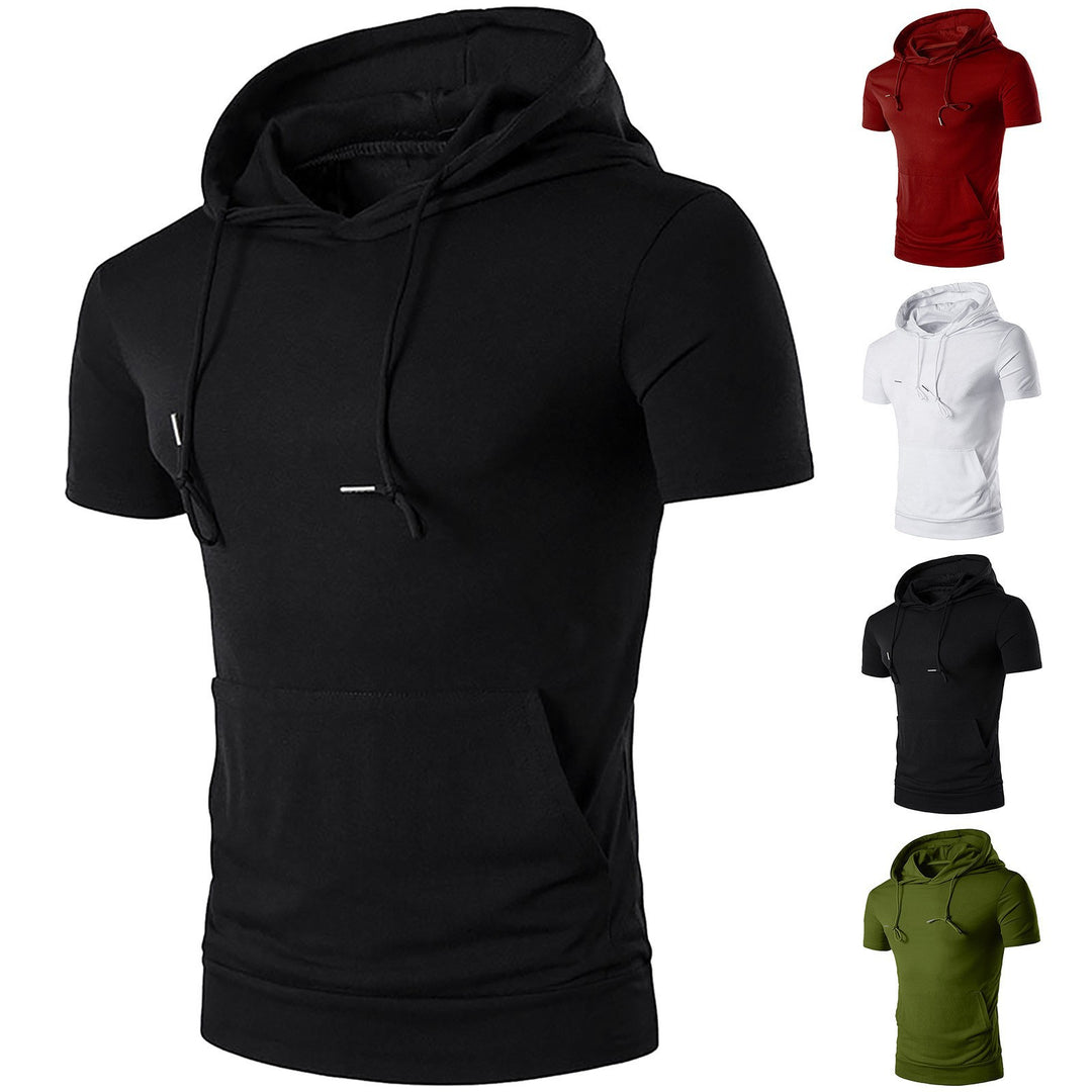 Herren Kurzarm Hoodie mit lässigem Schnitt und praktischer Kängurutasche Echoarchiv