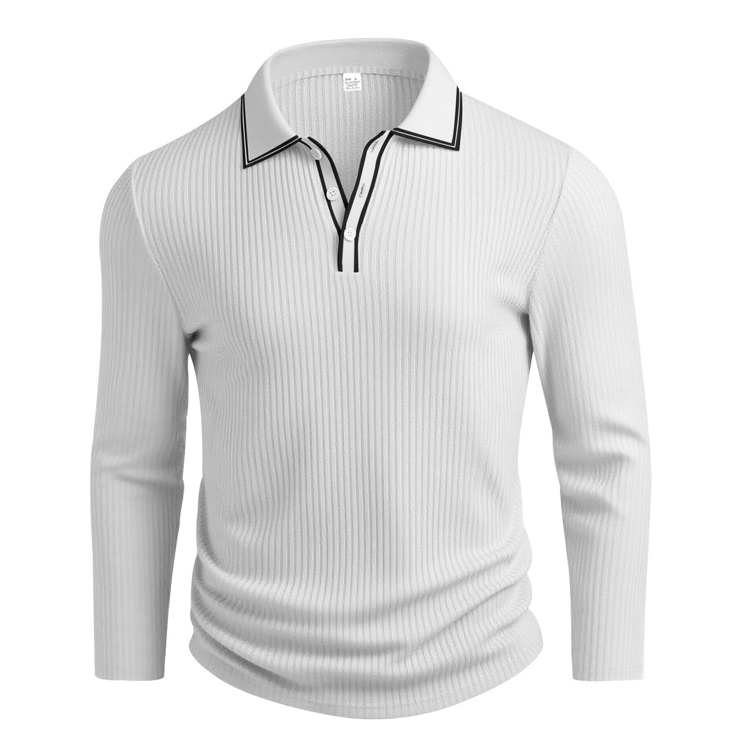 Herren elegantes Langarm-Polohemd mit modischem Stehkragen und strukturierter Oberfläche Echoarchiv