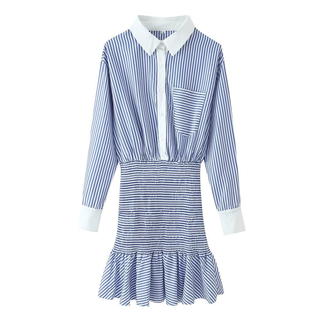 Damen Hemdblusenkleid mit gerafftem Taillenbund und Volant Echo Archiv