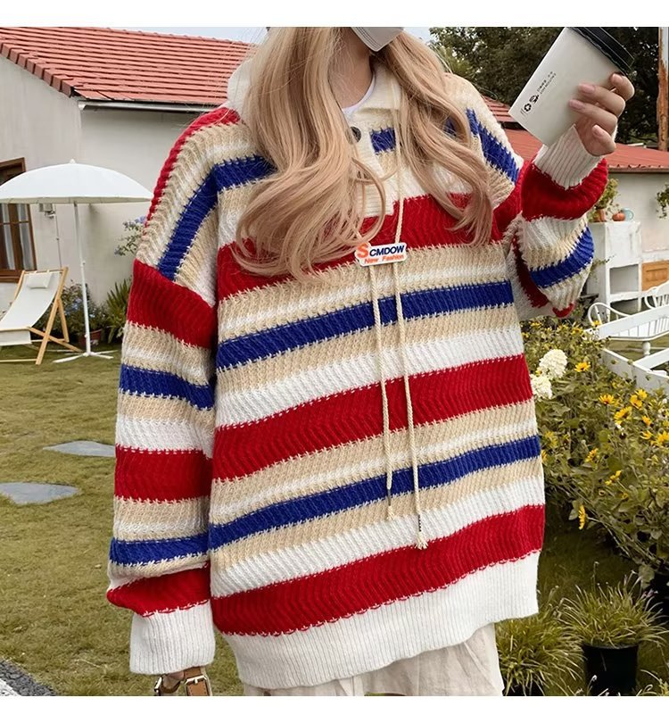 Herren lässige Strickjacke mit stylischem Kragen und kontrastierenden Streifen Echoarchiv