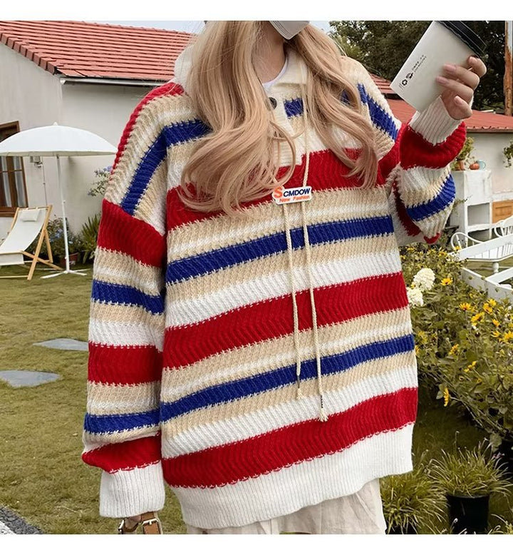 Herren lässige Strickjacke mit stylischem Kragen und kontrastierenden Streifen Echoarchiv