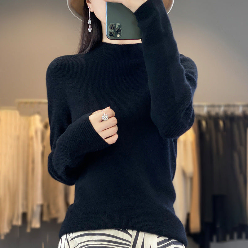 Damen Premium-Feinstrick-Mockneckpullover mit extra langen Ärmelabschlüssen und feiner Rippenstruktur Echoarchiv
