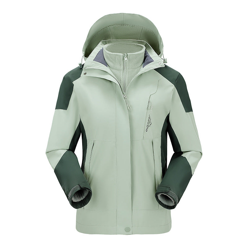 Damen Zwei-Lagen-Outdoormantel mit abnehmbarer Fleece-Innenjacke und verstellbarem Kapuzen – Avérine