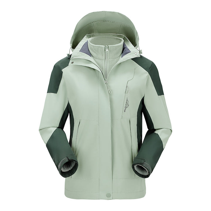 Damen Zwei-Lagen-Outdoormantel mit abnehmbarer Fleece-Innenjacke und verstellbarem Kapuzen – Avérine