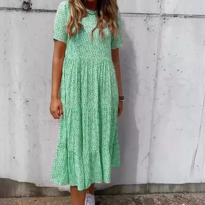 Damen nan leichtes Midikleid mit geraffter Taillenpartie, kurzen Ärmeln und mehrlagigem Stufenrock Echo Archiv