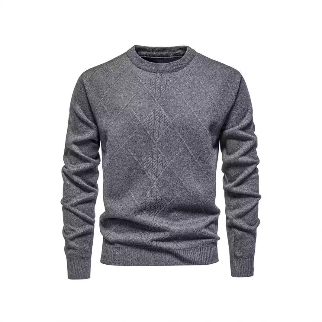 Herren Strickpullover mit strukturiertem Rautenmuster und klassischem Rundhalsausschnitt Echoarchiv