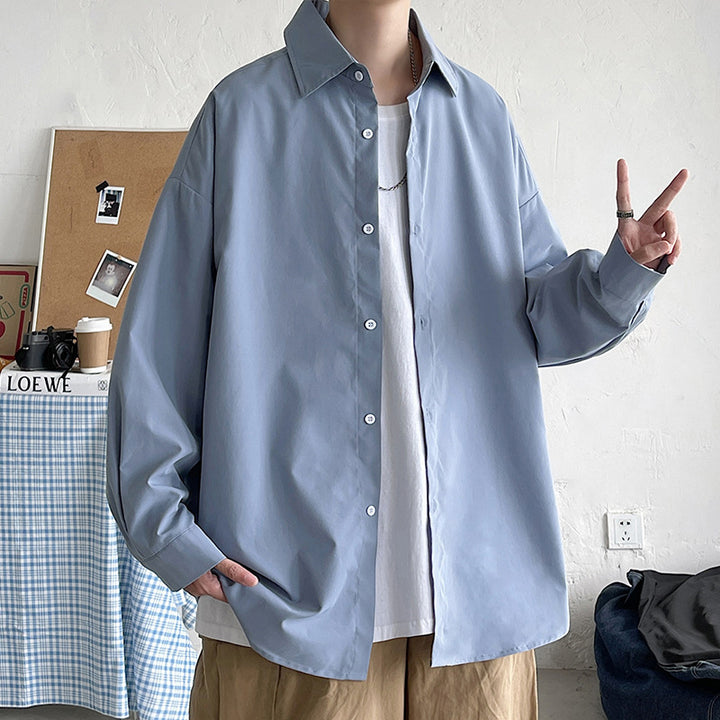 Herren nan leichtes Overshirt-Hemdjacke aus Baumwollmix mit verdeckter Knopfleiste, überschnittener Schulter und abgerundetem Saum Echo Archiv