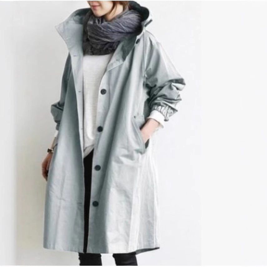 Damen nan leichter Oversize Regenmantel mit Kapuze und verdecktem Verschluss Echo Archiv