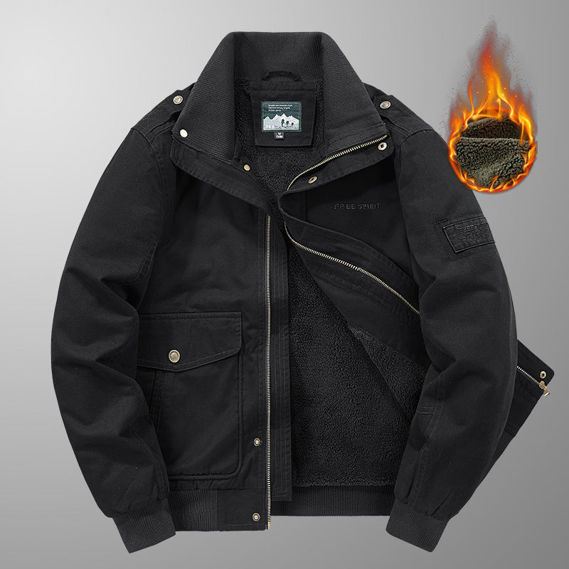 Herren Thermo-gefütterte Field‑Bomberjacke im Canvas‑Look mit Sherpa‑Innenfutter und Stehkragen Echo Archiv