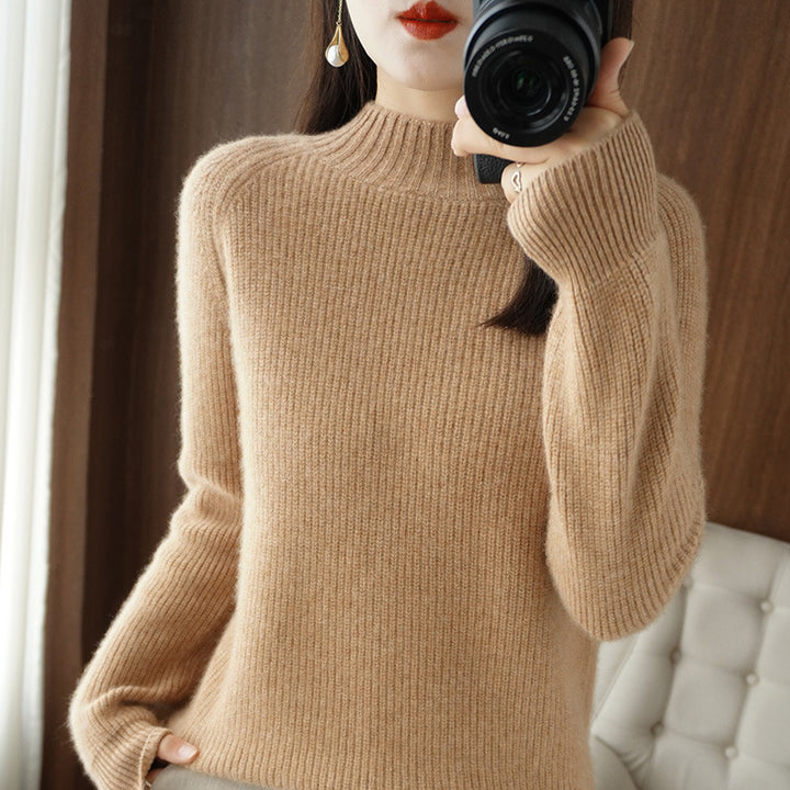 Damen Kurz-Stehkragenpullover aus feinem Feinstrick mit kaschmirähnlicher Weichheit und Raglanärmeln Echoarchiv