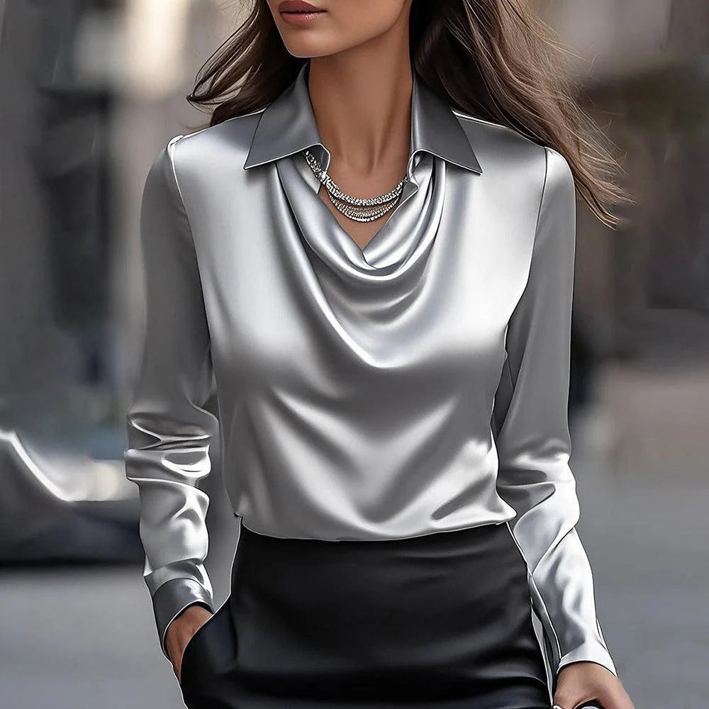 Damen Elegante Bluse mit asymmetrischem Kragen und fließendem Fall Echoarchiv