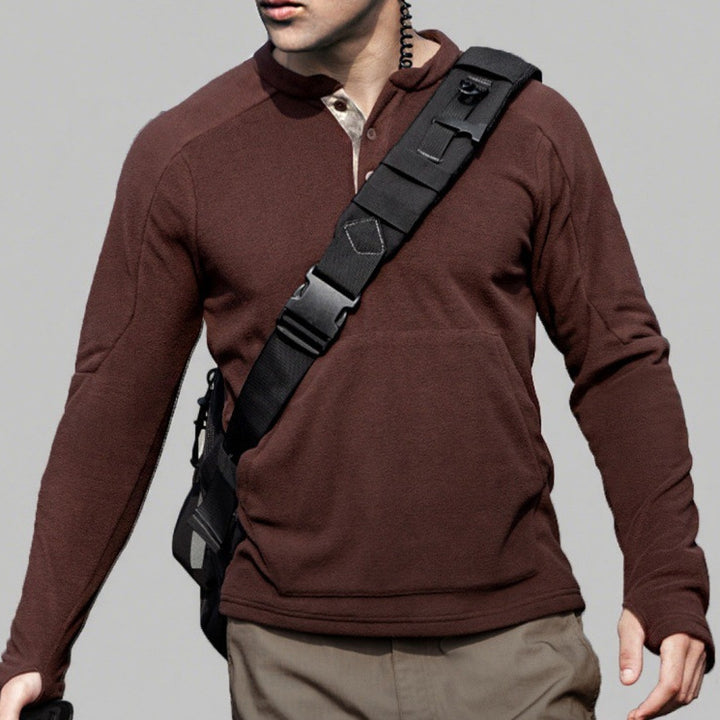 Herren Fleece-Pullover mit modischem Stehkragen und praktischen Knöpfen Echoarchiv