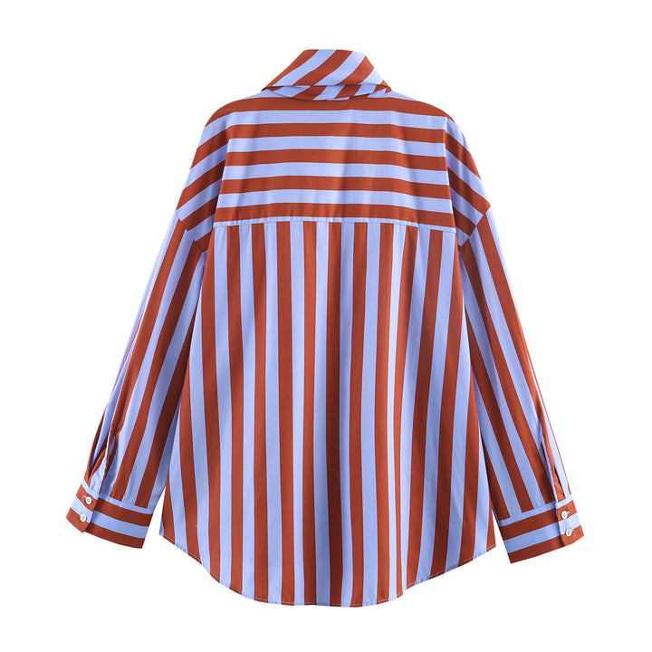 Damen nan gestreifte Bluse mit Schleifenkragen, oversized Schnitt und Manschetten Echo Archiv