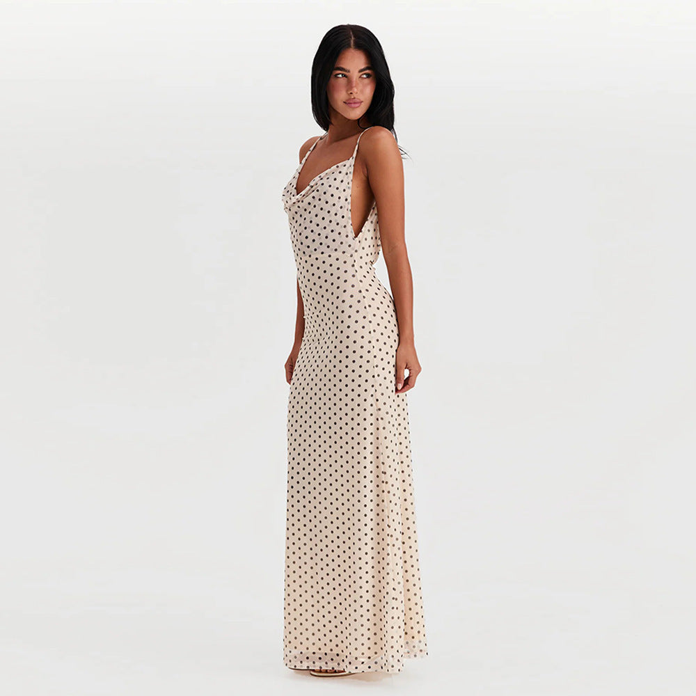 Damen Maxikleid mit elegantem Wasserfallausschnitt und Punktedesign Echo Archiv