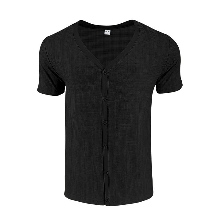 Herren Kurzarmshirt mit modernem V-Ausschnitt und stylischem Knopfverschluss Echoarchiv
