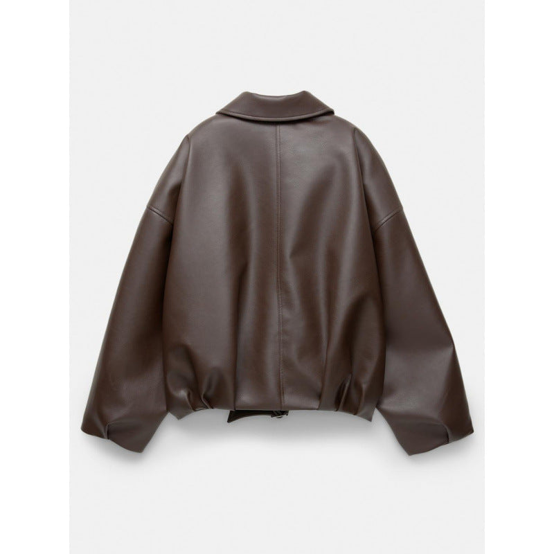 Damen Oversized Lederimitat-Blouson mit Taillengürtel Echo Archiv
