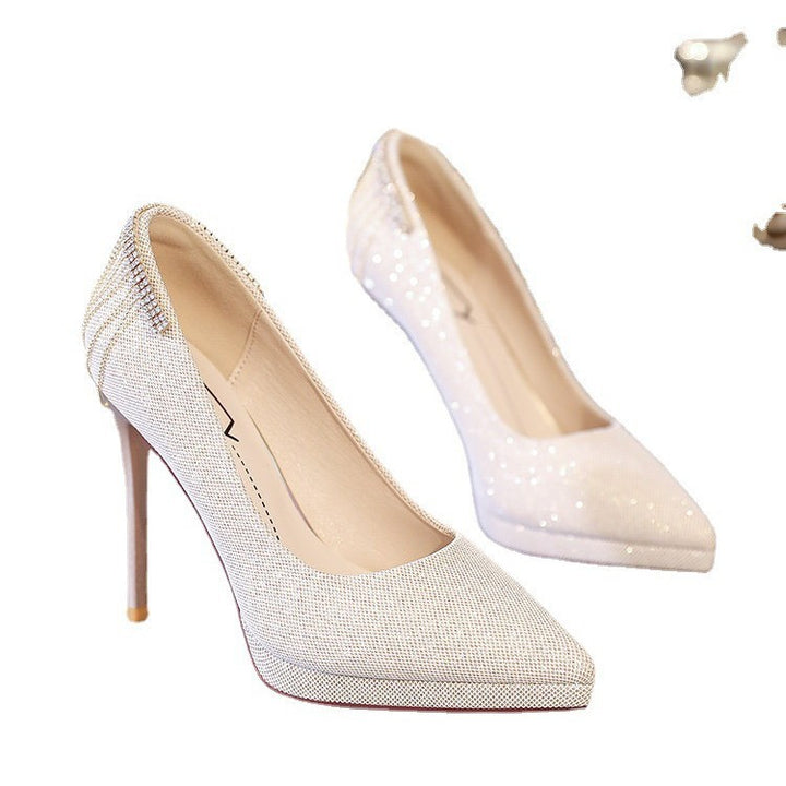 Damen nan elegante Abend-Pumps mit feinem Glitzermesh, spitzer Zehenpartie, filigranem Stilettoabsatz und dekorativer Fersenapplikation Echo Archiv