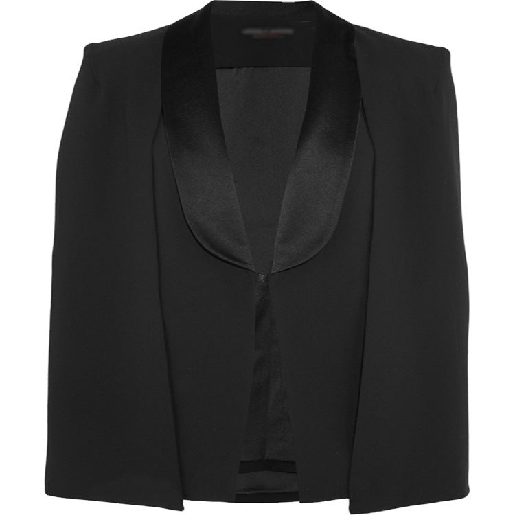 Damen Taillierter Abend-Capeblazer mit Satin-Schalkragen und Cape-Ärmeln Echoarchiv