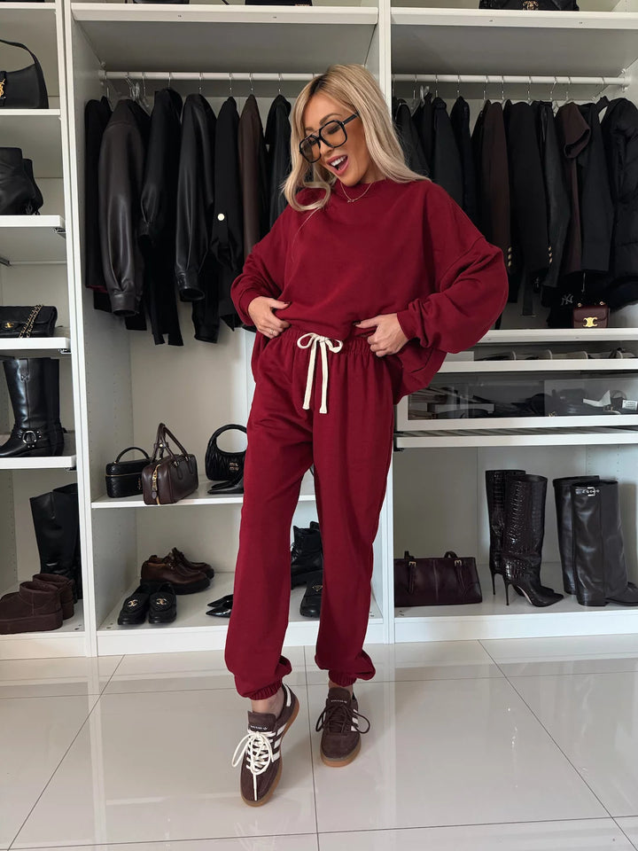 Damen nan entspanntes Lounge-Set aus Bio-Baumwoll-French-Terry mit Kordelzug, elastischem Bund und gerippten Bündchen Echo Archiv