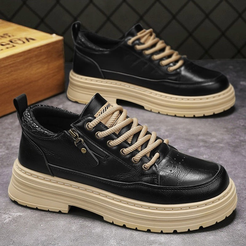 Herren robuste Lederoptik Plateau-Sneaker mit seitlichem Reißverschluss, gepolstertem Knöchelkragen und griffiger Wellenlaufsohle – Norré