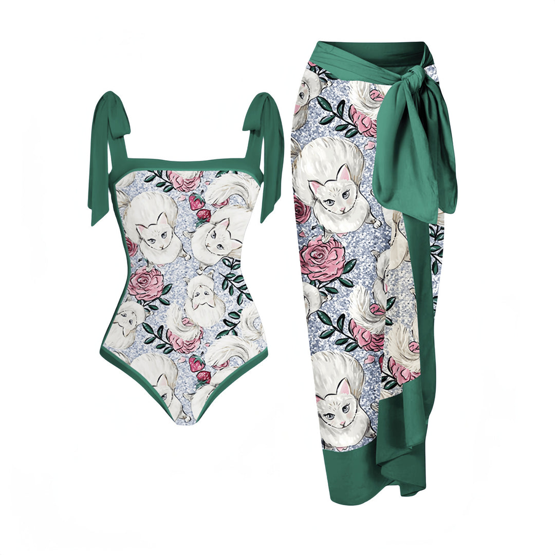Damen Eleganter Badeanzug mit passendem Wickelrock Echo Archiv