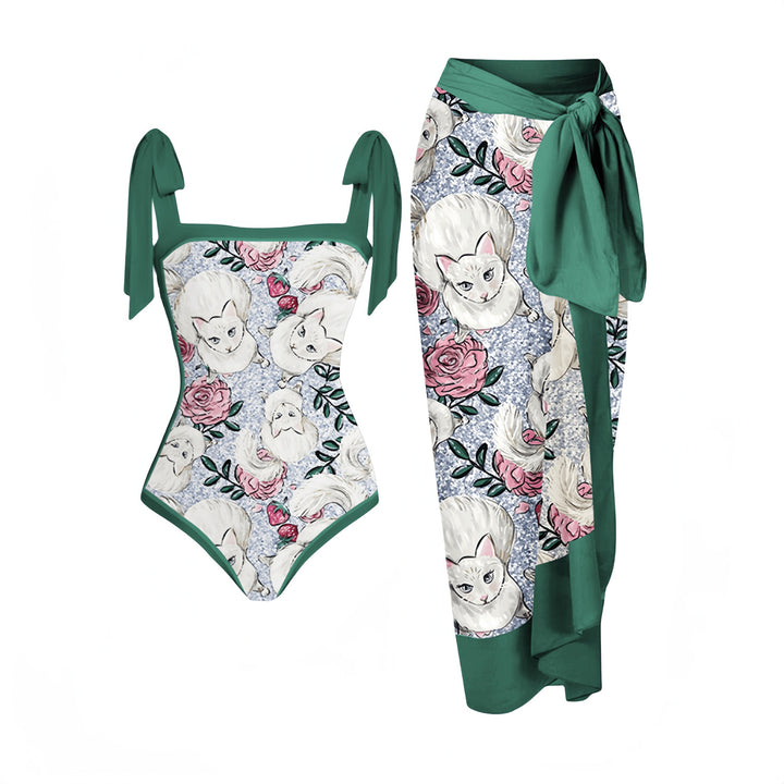 Damen Eleganter Badeanzug mit passendem Wickelrock Echo Archiv