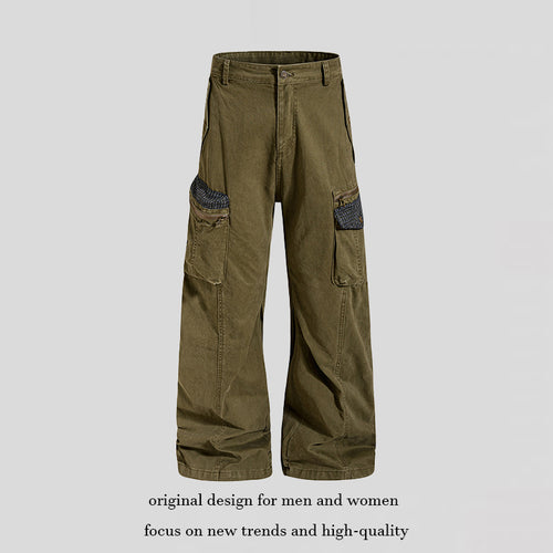 Damen weite Culotte-Cargohose mit Multi-Taschen und Textur-Einsätzen Echoarchiv