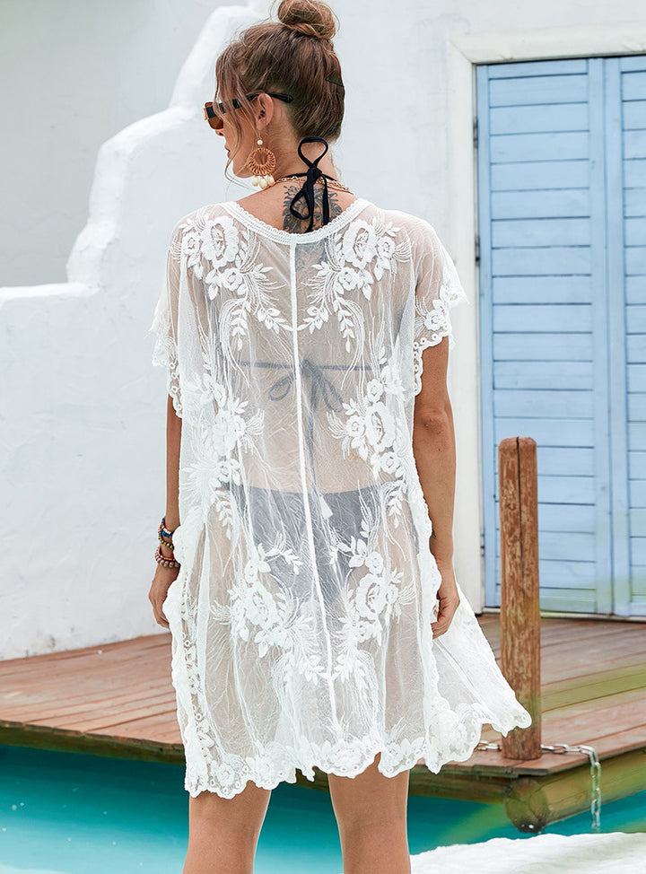 Damen Strand Schmuck Kleid mit floralen Spitzen Details Echo Archiv