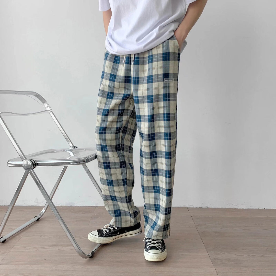 Herren Karierte Relaxed-Fit Hose mit Kordelzug und geradem Bein Echoarchiv