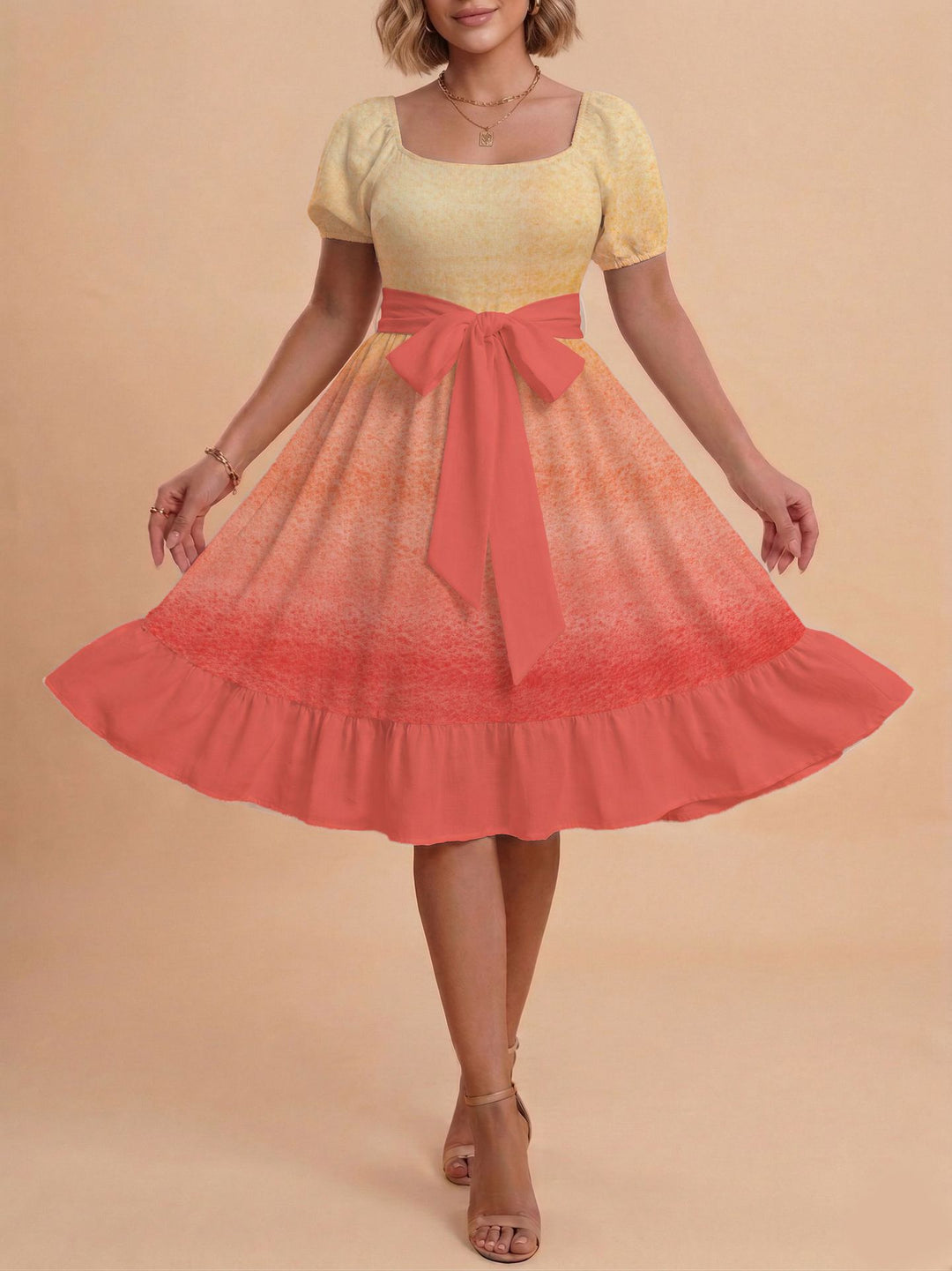 Damen Midikleid mit verspieltem Druck und tailliertem Schnitt Echo Archiv