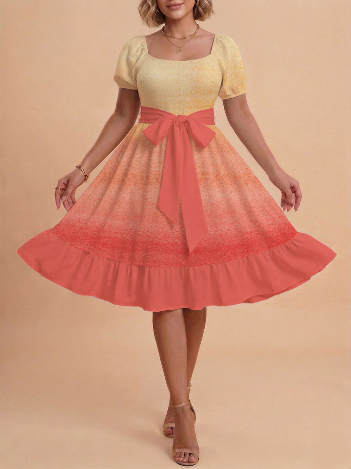 Damen Midikleid mit verspieltem Druck und tailliertem Schnitt Echo Archiv