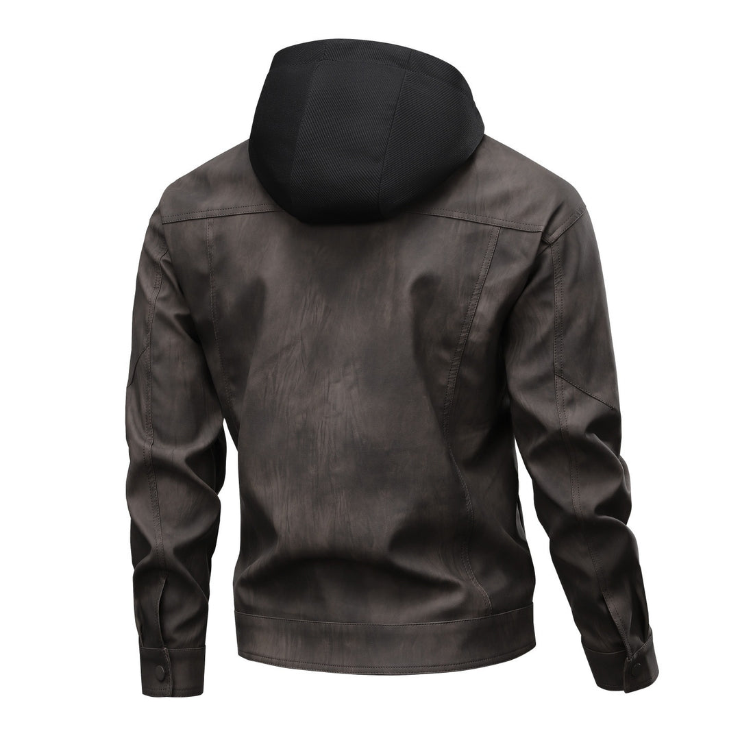 Herren Modische Kunstlederjacke mit Hoodie Echo Archiv