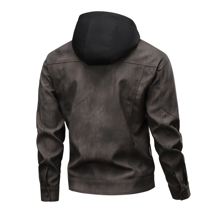 Herren Modische Kunstlederjacke mit Hoodie Echo Archiv
