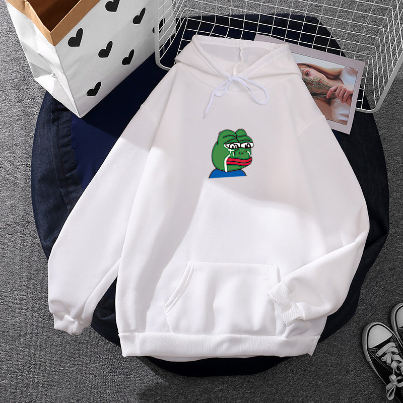 Unisex relaxed-fit Kapuzenpullover mit weichem Fleece-Futter, Kängurutasche und gesticktem Frosch-Emblem – Auréline