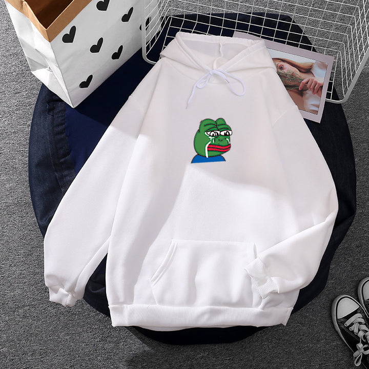 Unisex relaxed-fit Kapuzenpullover mit weichem Fleece-Futter, Kängurutasche und gesticktem Frosch-Emblem – Auréline