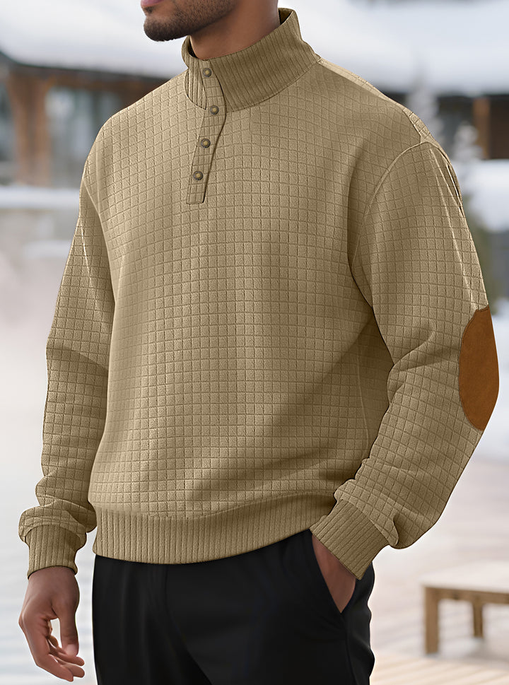 Herren modischer Stehkragenpullover mit strukturiertem Gewebe und Knopfverschluss Echoarchiv