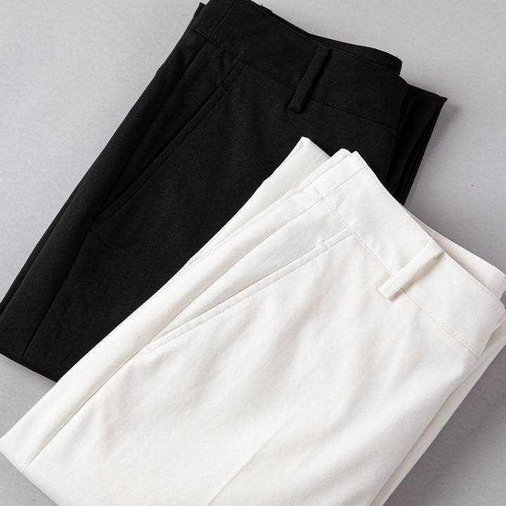 Damen Hochtaillierte gerade geschnittene Chino-Hose mit Bügelfalte Echoarchiv