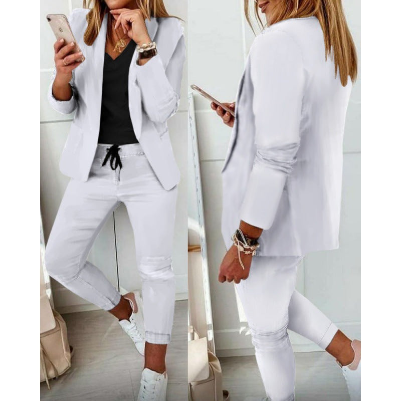 Damen Zweiteiliges Stretch-Jersey-Blazer-Set mit Kordelzug-Jogginghose Echo Archiv