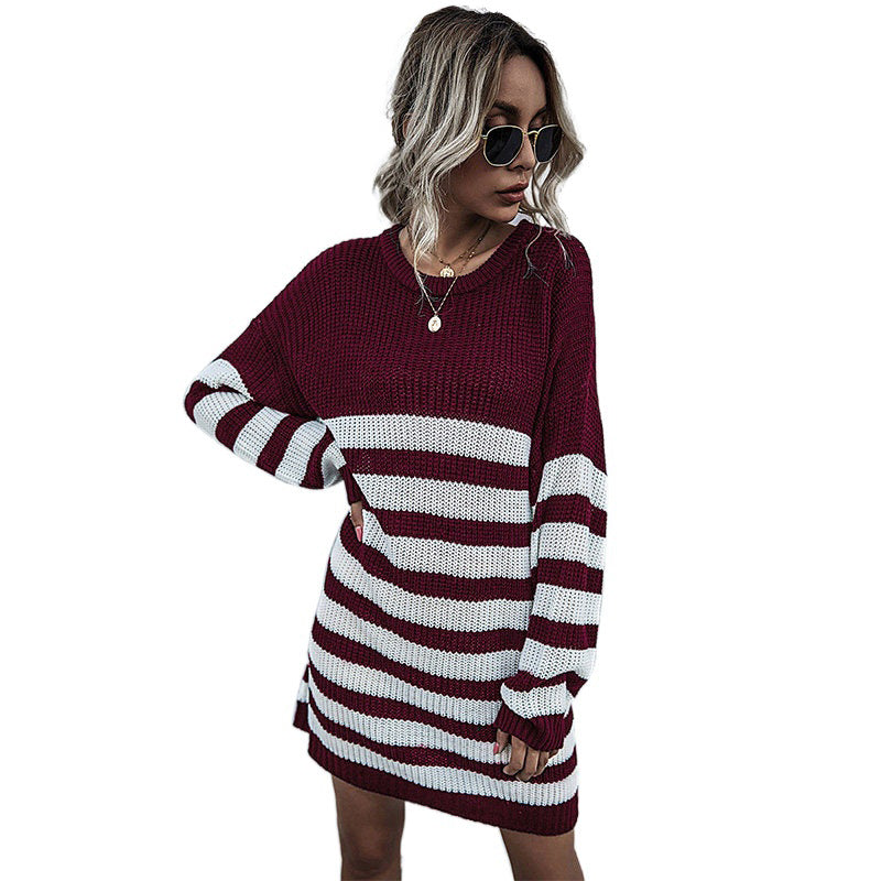 Damen Modisches Strickkleid mit gestreiftem Design Echo Archiv