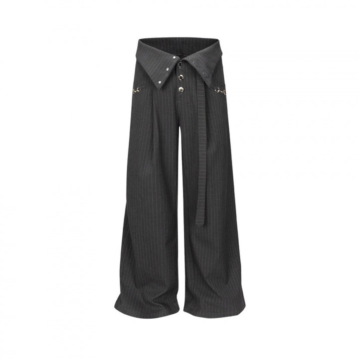 Damen Weitgeschnittene Highwaist-Palazzohose mit überlappendem Hemdbund, Zierösen und Bindegürtel Echo Archiv