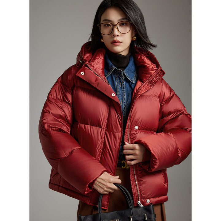 Damen Kurze boxy gesteppte Daunenjacke mit Kapuze Echoarchiv