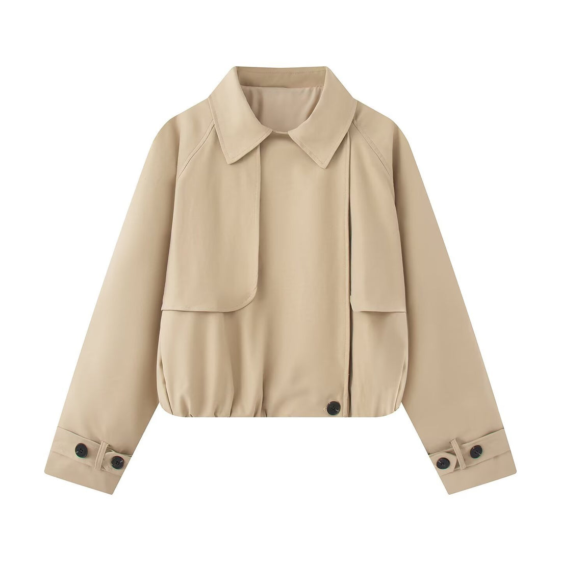 Damen Cropped Kurzjacke mit Cape-Front, Hemdkragen und verstellbaren Manschetten Echoarchiv