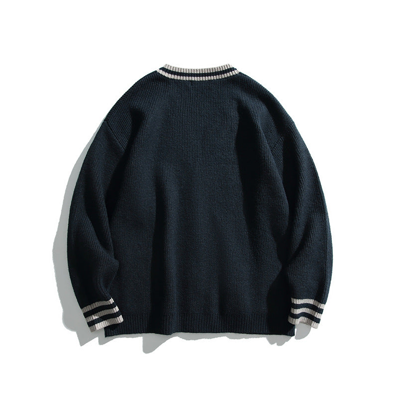 Unisex Oversize-Strickcardigan mit Kontraststreifen, V‑Ausschnitt und aufgesetzten Taschen Echo Archiv
