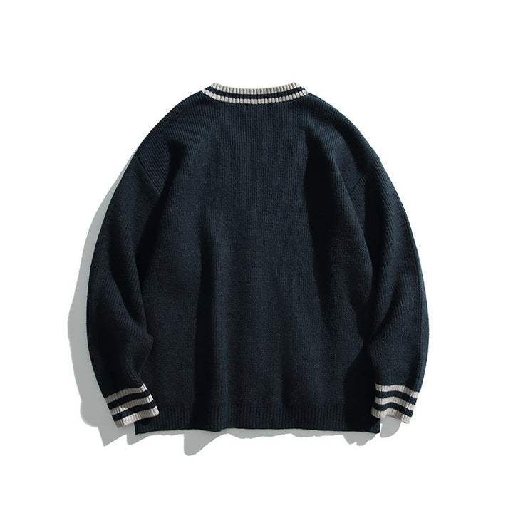 Unisex Oversize-Strickcardigan mit Kontraststreifen, V‑Ausschnitt und aufgesetzten Taschen Echo Archiv