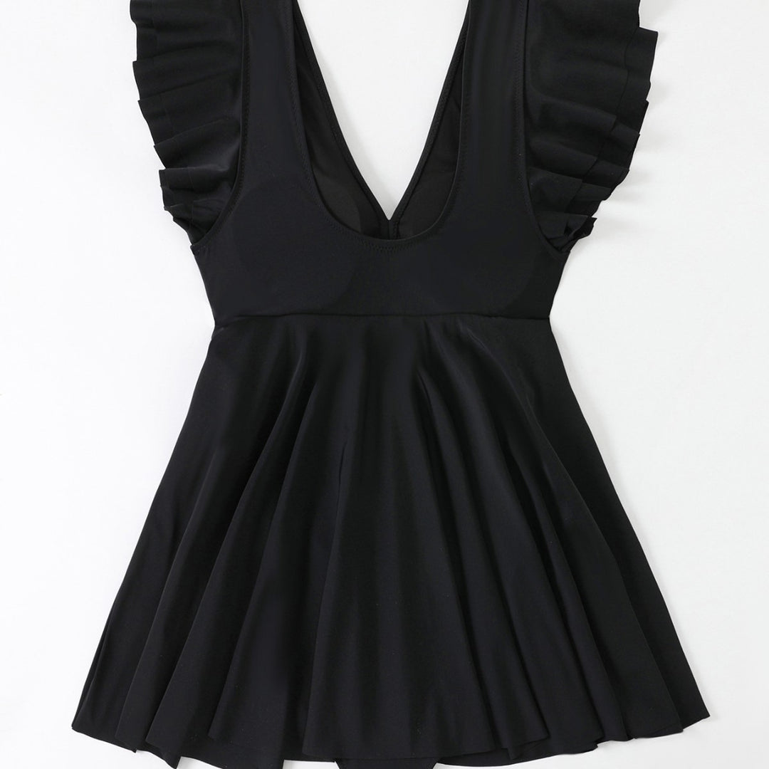Damen Strandkleid mit leichtem V-Ausschnitt und voluminösen Rüschendetails Echo Archiv