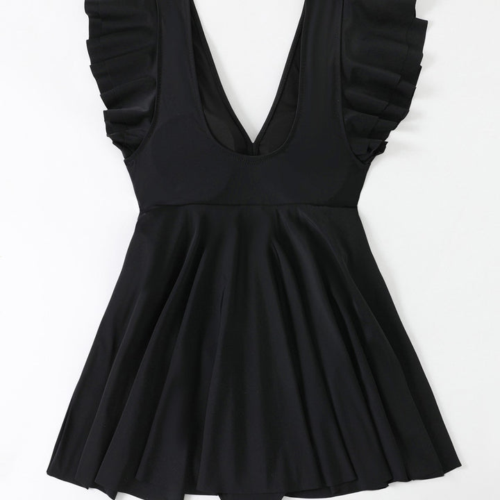 Damen Strandkleid mit leichtem V-Ausschnitt und voluminösen Rüschendetails Echo Archiv