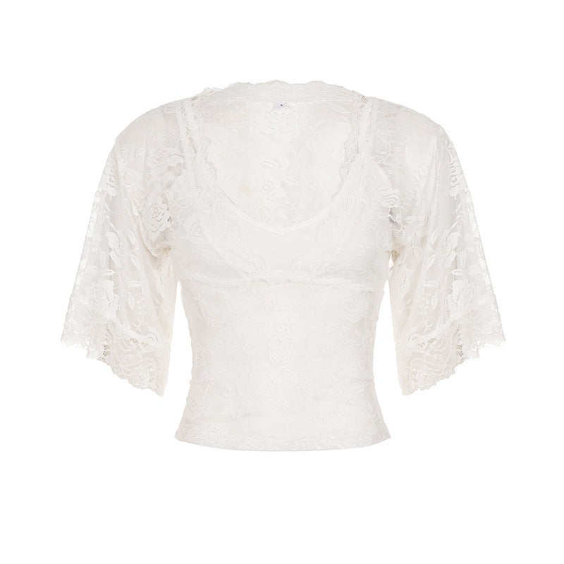 Damen Spitzenoberteil mit weitem Ärmel und romantischen Rüschendetails Echo Archiv
